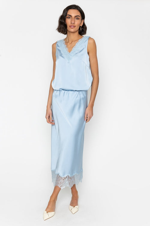 Carraig Donn Blue Satin Skirt With Lace Detail