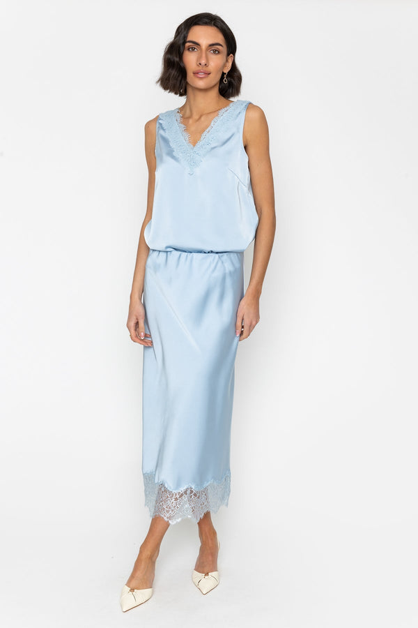 Carraig Donn Blue Satin Skirt With Lace Detail