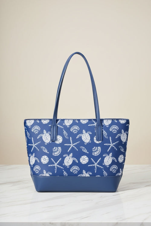 Blue Sea Life Print Tote Bag