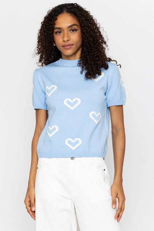 Blue Short Sleeve Heart Knit