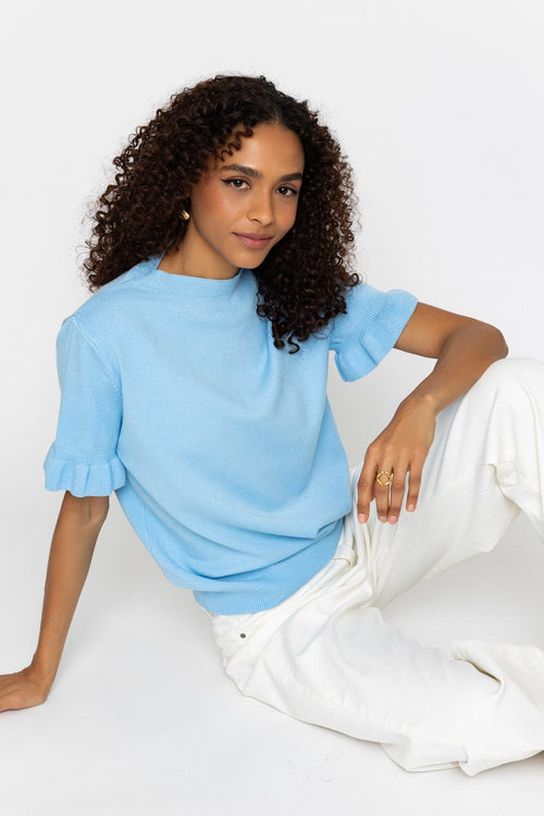Blue Short Sleeve Viscose Blend Knit