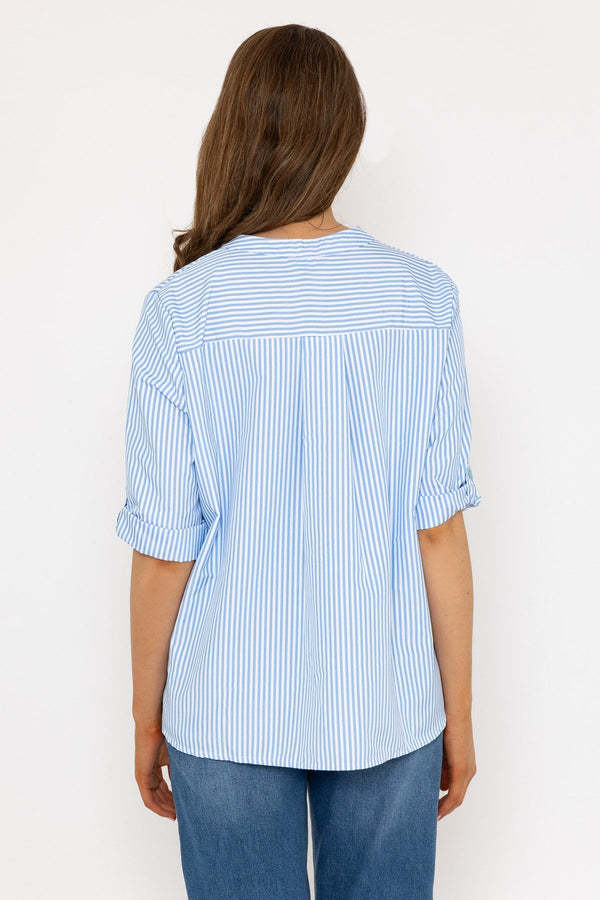 Carraig Donn Blue Stripe Collarless Shirt