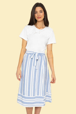 Carraig Donn Blue Stripe Midi Skirt With Tie