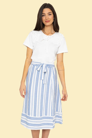 Blue Stripe Midi Skirt With Tie