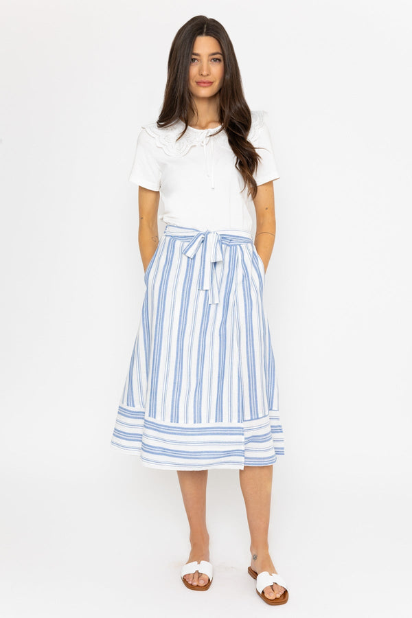 Carraig Donn Blue Stripe Midi Skirt With Tie