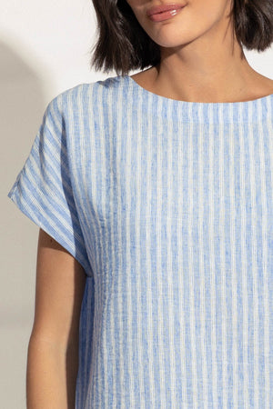 Carraig Donn Blue Striped Linen Look Top