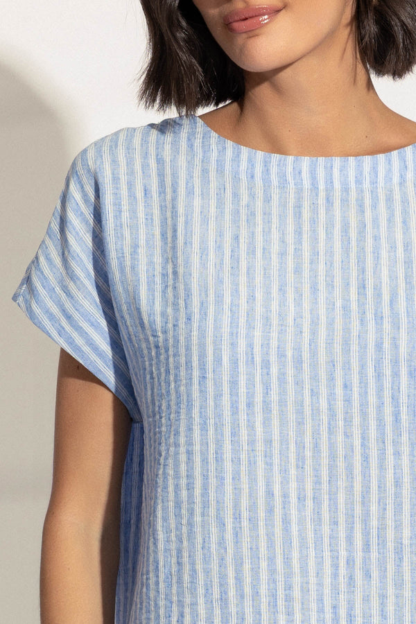 Carraig Donn Blue Striped Linen Look Top
