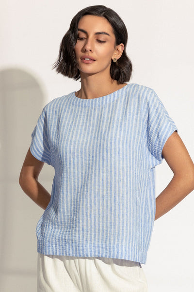 Blue Linen Look Top | Ladies Tops & Blouses – Carraig Donn