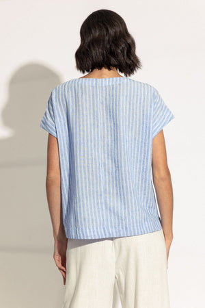 Carraig Donn Blue Striped Linen Look Top