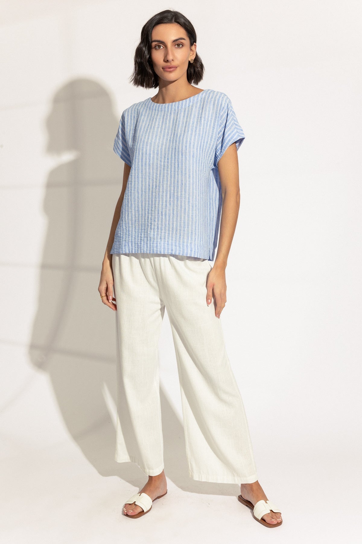 Blue Linen Look Top | Ladies Tops & Blouses – Carraig Donn