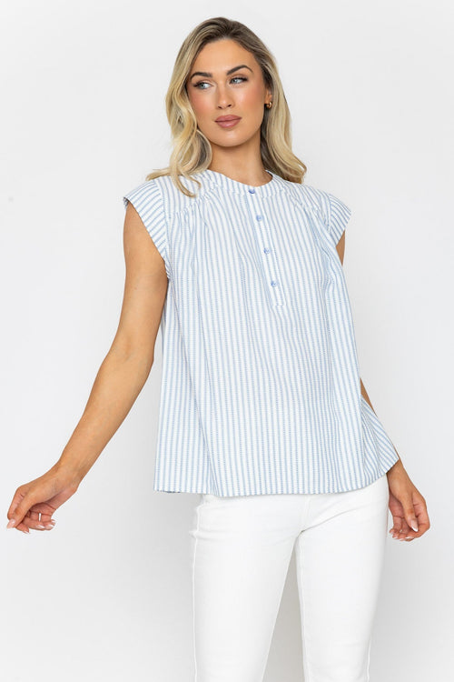 Blue Striped Print Shell Top
