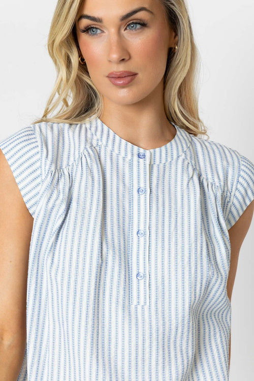 Carraig Donn Blue Striped Print Shell Top