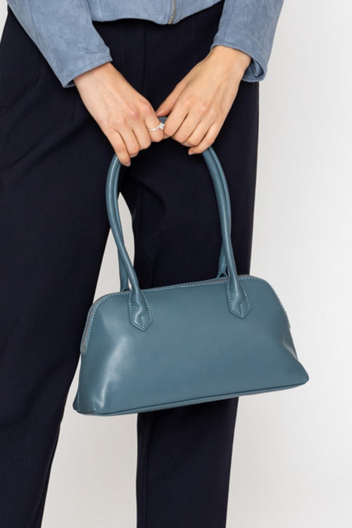 Blue Structured Top Handle Bag