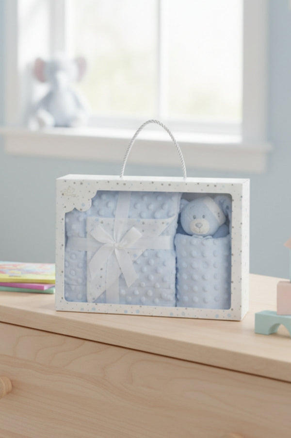 Carraig Donn Blue Teddy Comforter & Blanket Gift Set