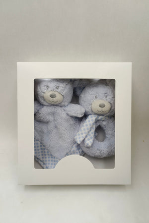 Carraig Donn Blue Teddy Comforter & Rattle Gift Box