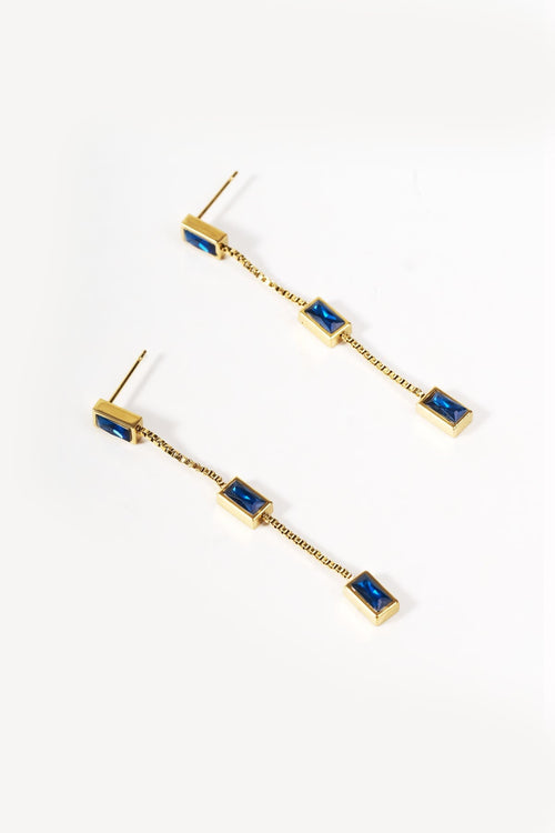 Blue Three Stone Drop Earrings