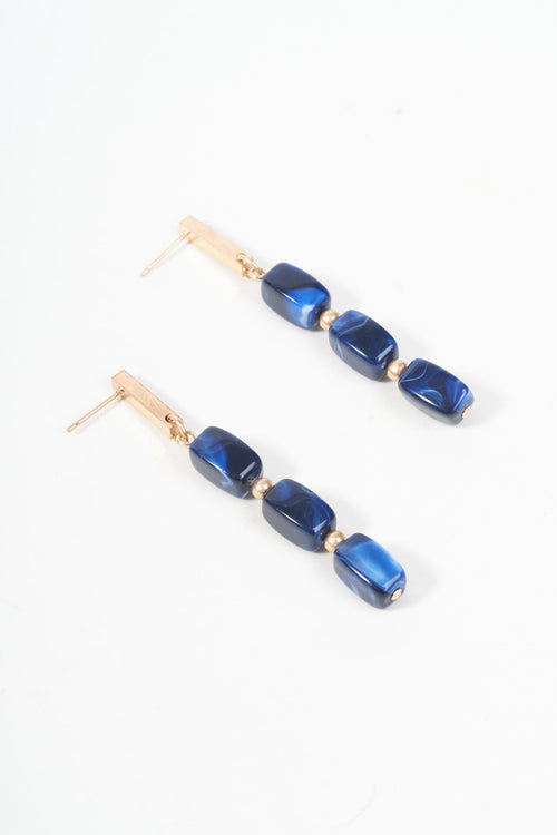 Blue Triple Stone Drop Earrings
