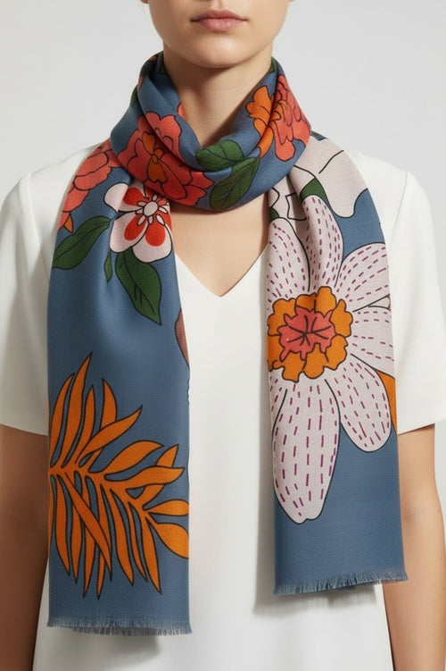 Blue Tropical Print Scarf