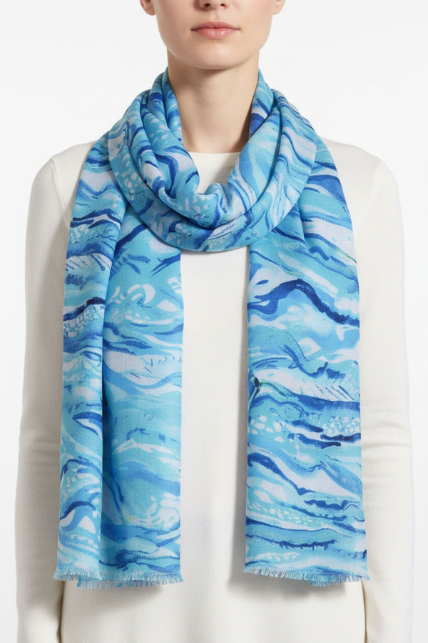 Carraig Donn Blue Wave Print Scarf