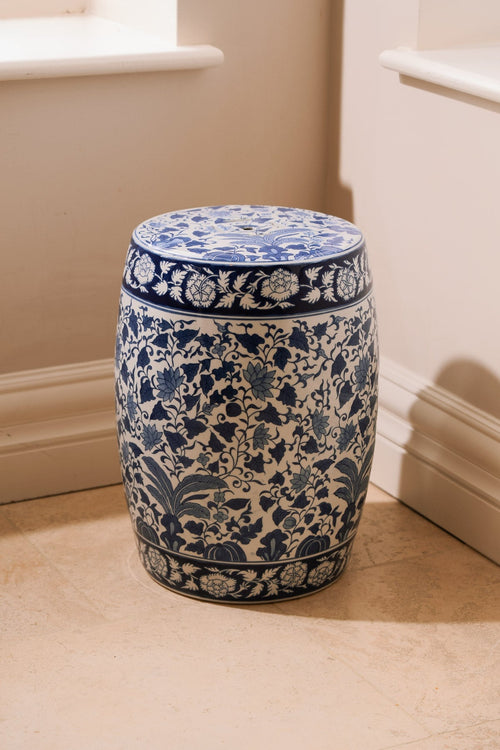 Blue & White Porcelain Chinoiserie Multipurpose Stool
