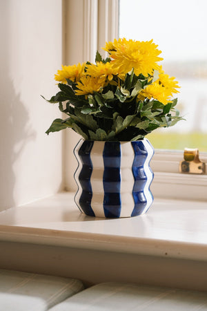 Carraig Donn Blue & White Stripe Ceramic Plant Pot