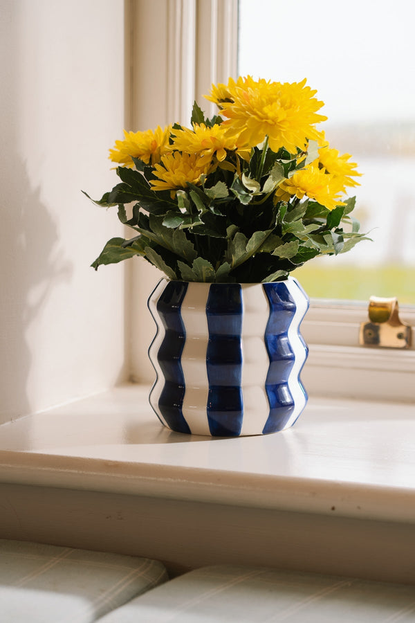 Carraig Donn Blue & White Stripe Ceramic Plant Pot