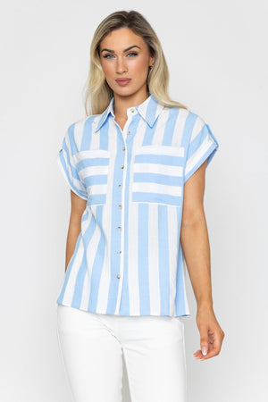Carraig Donn Blue & White Striped Short Sleeve Top