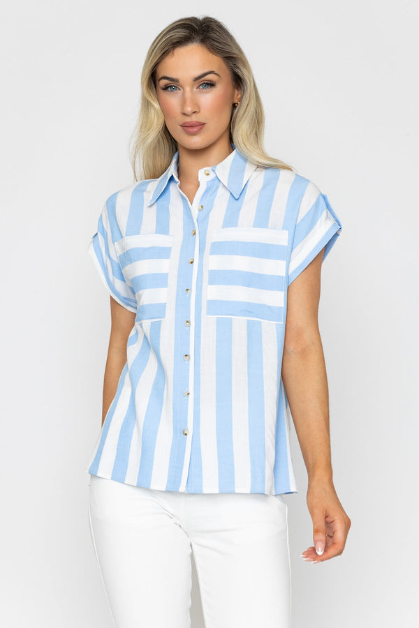 Carraig Donn Blue & White Striped Short Sleeve Top