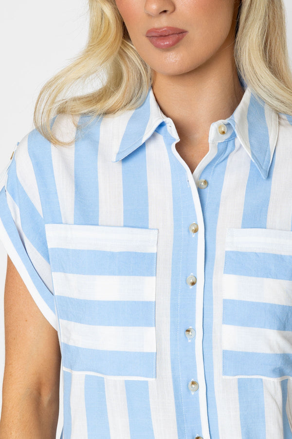 Carraig Donn Blue & White Striped Short Sleeve Top