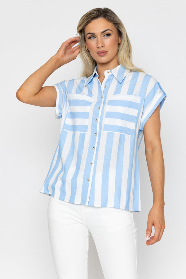 Carraig Donn Blue & White Striped Short Sleeve Top