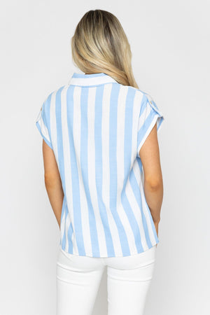 Carraig Donn Blue & White Striped Short Sleeve Top