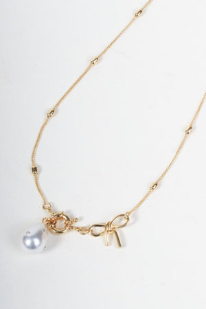 Carraig Donn Bow & Faux Pearl Gold Necklace