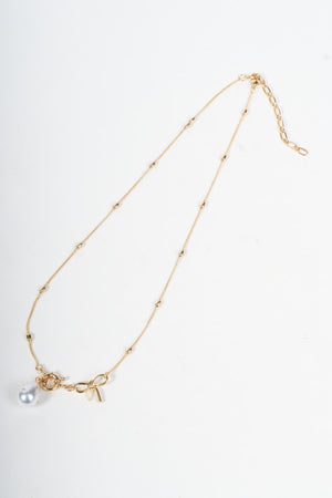 Carraig Donn Bow & Faux Pearl Gold Necklace