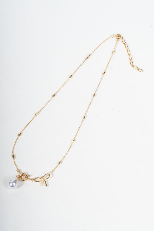 Carraig Donn Bow & Faux Pearl Gold Necklace