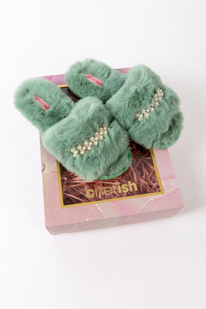 Boxed Embellished Slippers in Green