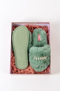 Carraig Donn Boxed Embellished Slippers in Green
