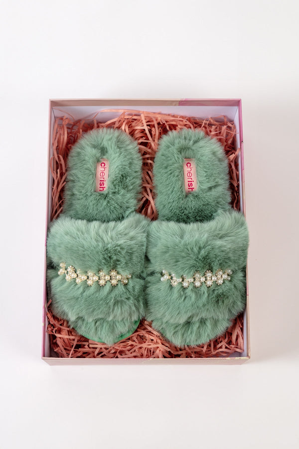 Carraig Donn Boxed Embellished Slippers in Green