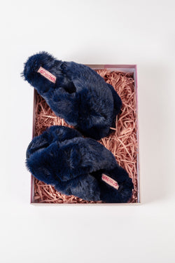 Carraig Donn Boxed Navy Faux Fur Quilted Slippers
