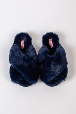 Carraig Donn Boxed Navy Faux Fur Quilted Slippers