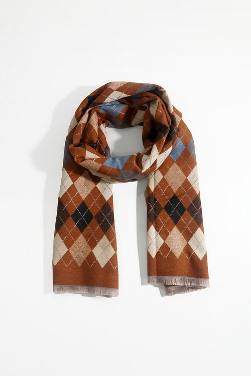 Brown & Blue Diamond Print Scarf