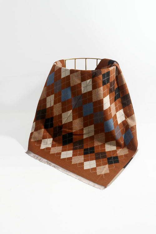 Carraig Donn Brown & Blue Diamond Print Scarf