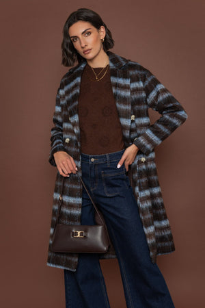 Carraig Donn Brown & Blue Striped Double-Breasted Coat