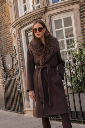 Carraig Donn Brown Coat with Detachable Faux Fur Collar