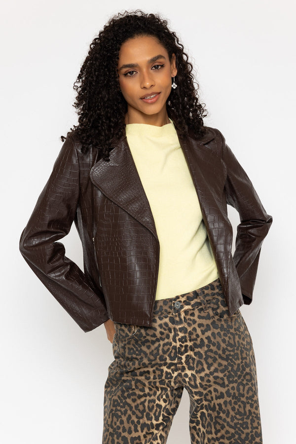 Carraig Donn Brown Croc Faux Leather Biker Jacket