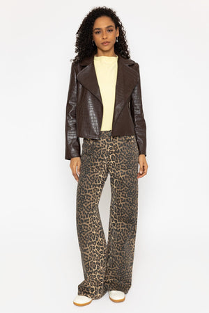 Carraig Donn Brown Croc Faux Leather Biker Jacket