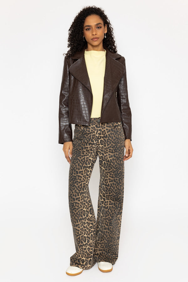 Carraig Donn Brown Croc Faux Leather Biker Jacket