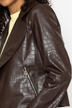 Carraig Donn Brown Croc Faux Leather Biker Jacket