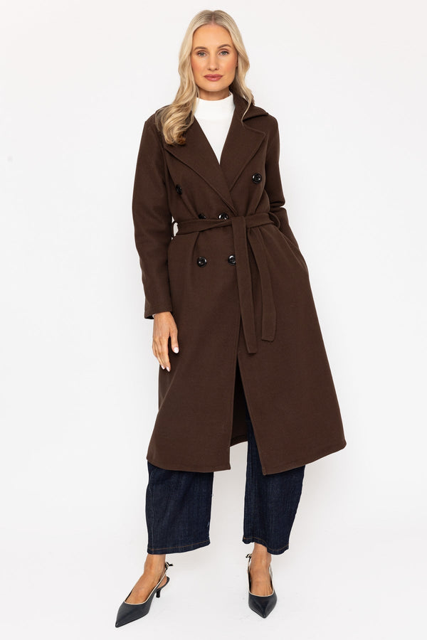 Carraig Donn Brown Double Breasted Belted Coat
