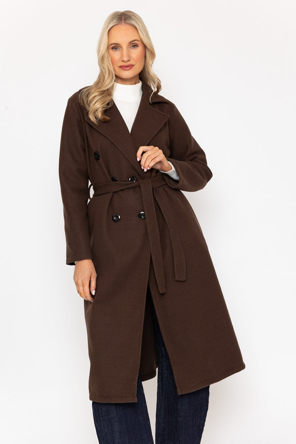 Carraig Donn Brown Double Breasted Belted Coat