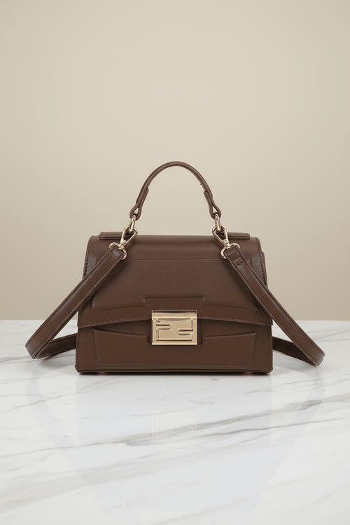 Brown Grab Handle Flap Over Bag